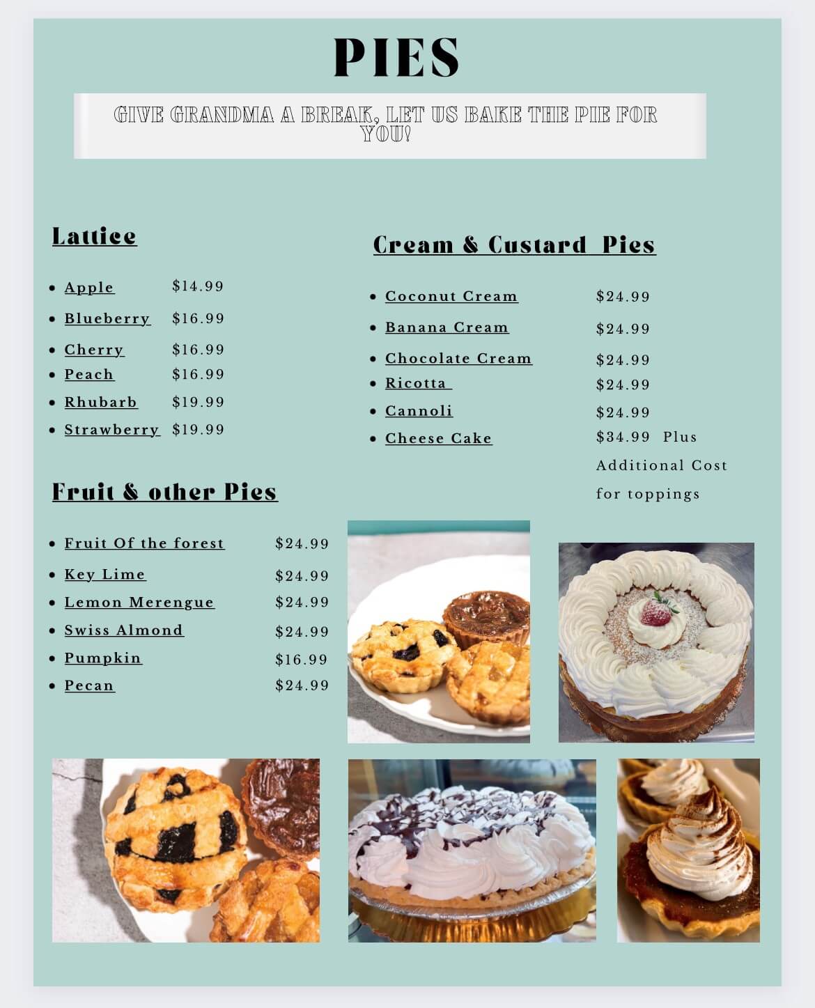 Patty cakes bakery of ct menu
